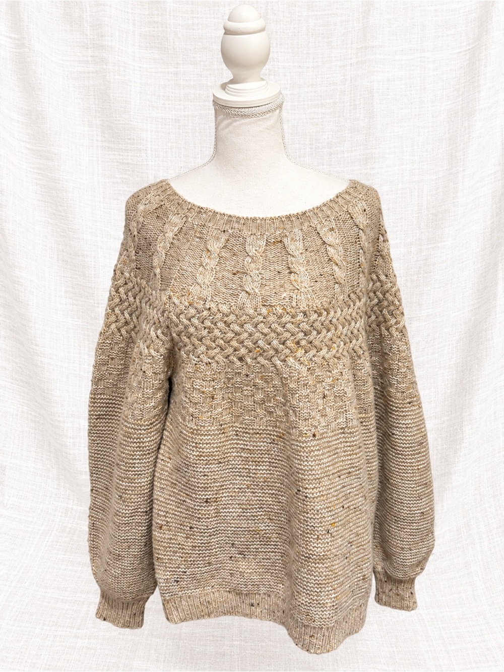 Tribal Jeans Beige Cable Knit Chunky Sweater Women's Medium Cottagecore